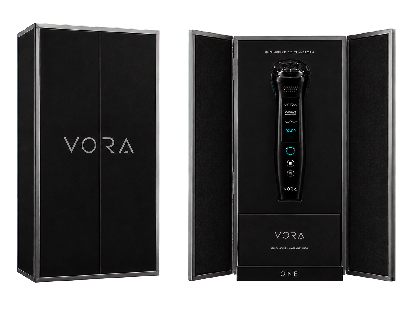 VORA presentation packaging with the accessory drawer closed
